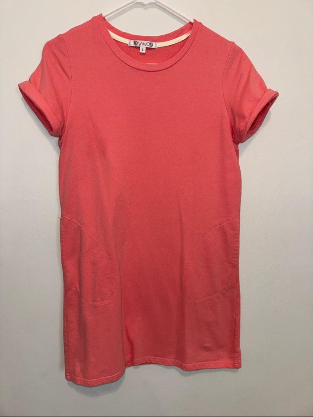 Joy Joy Coral-Pink Casual Tee Dress with Pockets small
